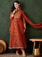 ORANGE COLOURED  WOMEN'S GEORGETTE  KURTA WITH  DUPATTA SET